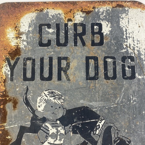 Vintage 1950s Curb Your Dog Keep Jersey City Metal Sign 18” X 12” - Picture 4 of 6