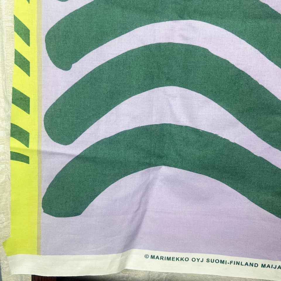 Marimekko Silkkikuikka cotton fabric purple & green wide wavy lines abstract - Image 2 of 4