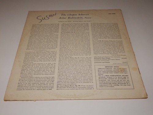 THE CHOPIN SCHERZOS RUBINSTEIN 1960 LP - Picture 2 of 4