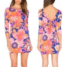 TRINA TRINA TURK Floral Matte Jersey Tie Back Dress Orange Pink Mini Party Small