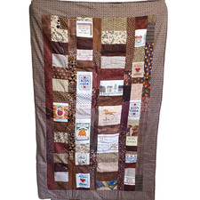 Handmade Patchwork Quilt Lap Throw Blanket Kitchen Theme Cross Stitch 38" x 60"