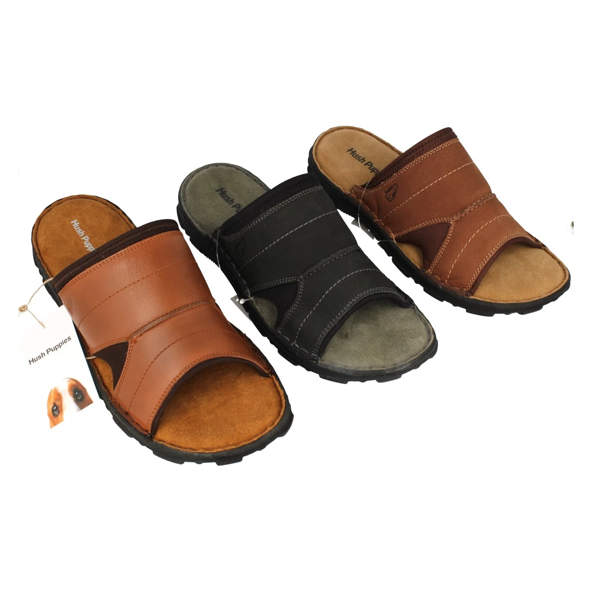 Mens Hush Puppies Tan or Black Nubuck Casual Sandals Mules