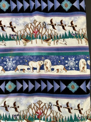 Winterwood Flannel Fabric Polar Bears Bunnies Goose Squirrels Blue BTY