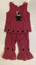 Cindy's Girls Corduroy Shirt Pants Set Size 5 Dark Pink Puppy Dog Casual Outfit