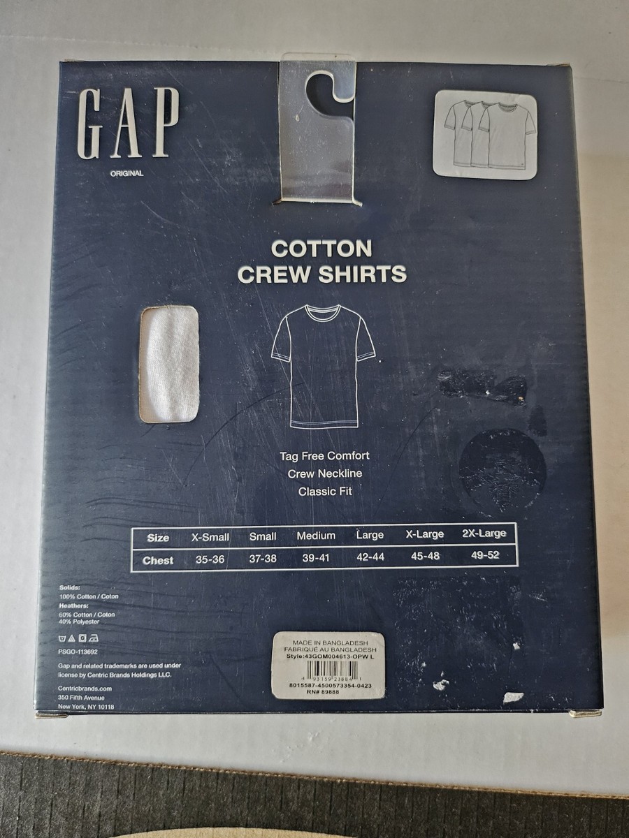 Gap Men's 3-Pack White Cotton Crew Shirts w/ Logo Tag-Free