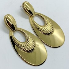 VTG EARRINGS FRONT HOOP ELONGATED STATEMENT DANGLE KNOCKERS GOLDTONE METAL LARGE