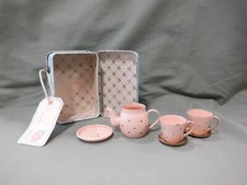 Vintage Kids Metal 6pc Tea Set W/ Case - Fair Condition