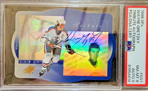 1996 Wayne Gretzky Upper Deck SPx Tribute PSA 8 Auto 9 RARE playing days Auto!