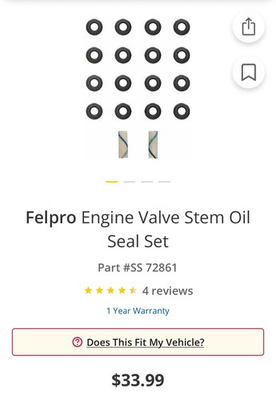 #ad FEL PRO SS 72861 Engine Valve Stem Oil Seal Set Chevrolet Pontiac GMC 1993 2005 $15.99