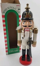10'' Sword Nutcracker Soldier Wooden Christmas Vintage Decor Black  White