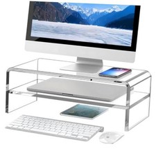 Clear Acrylic Monitor Stand Riser 2 Tier, 5.12 Inches High Clear Computer