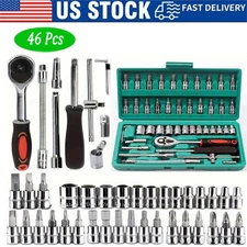 46 Pcs Socket Wrench Set 1/4" Drive Ratchet Metric Kit Garage Car Repair Tool US