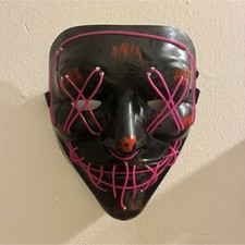Black/Pink LED Light-Up The Purge Full Mask, Adjustable Strap, One Size