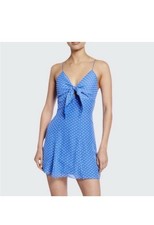 Alice + Olivia Roe Tie Front Cocktail Dress size 14 blue and white Bow Polka Dot