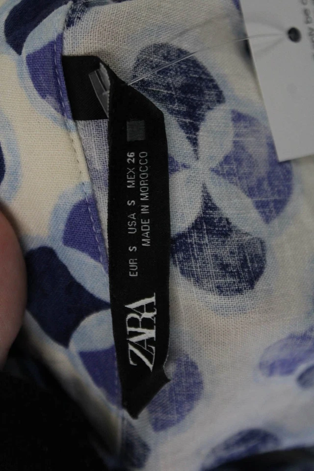 Blusa Zara Mujer Beige Cuello Geométrico Abotonada Manga Larga Talla S Foto 4 de 4