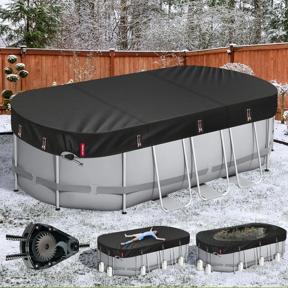 Black Polyester Oval Pool Cover - Lock-in Design - Image 3 of 4