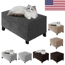 Stretch Jacquard Ottoman Cover Square Rectangle Footstool Cover Slipcover L/XL