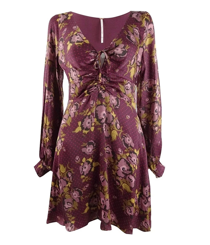 Free People Womens Floral Fit & Flare Dress, purples, 6