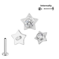 1,2Mm Gold Titan Labret Innengewinde Ster Mit Kristall Ohr Helix Tragus Piercing