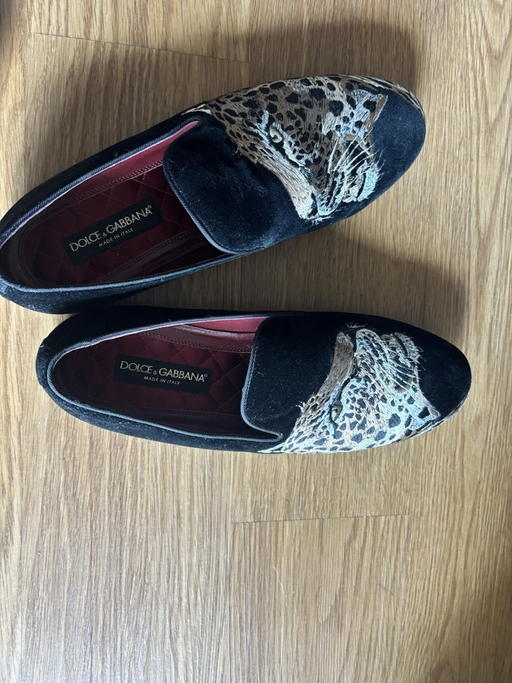 Мужские бархатные леопардовые мокасины без шнурков Dolce & Gabbana размер 10 - Изображение 3 из 4