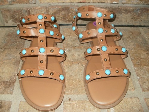 New Nine West Mindela Studded Gladiator Ankle Strap Sandals Brown MSRP $130 - Picture 4 of 5