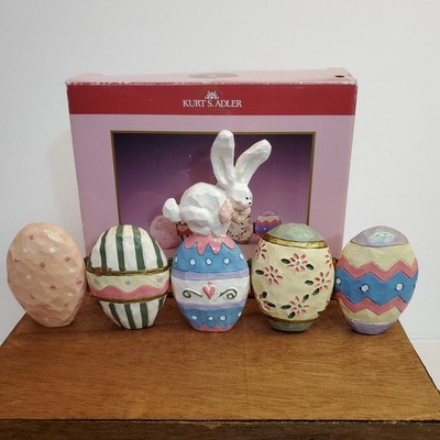 Vintage Kurt Adler Spring Town Easter Egg Bunny Rabbit Figurine Decor Hinged 