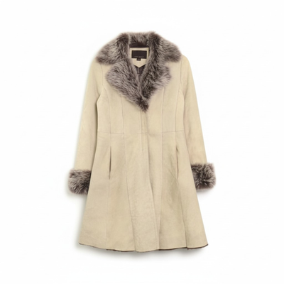 NORTH BEACH Real Sheepskin Mouton Coat Lamb Fur Long Beige Size S