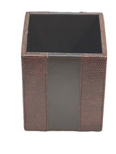 Brown Faux Leather Desk Organizer Box Modern Textured Storage