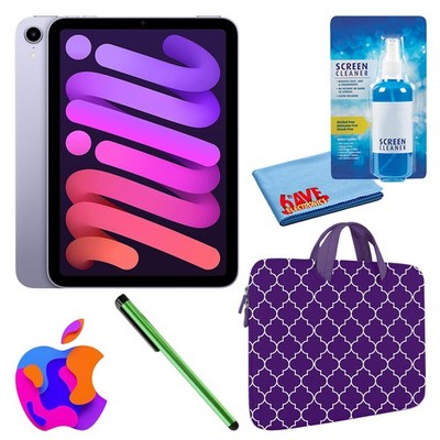 Apple iPad Mini 6 (64GB, Cellular, Purple) with Purple Moroccan Sleeve
