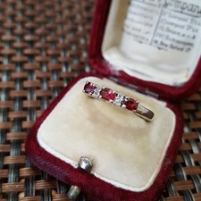 Sterling Silver Ring Red Garnet & Clear Topaz Gemstones Jewellery UK Size L.5