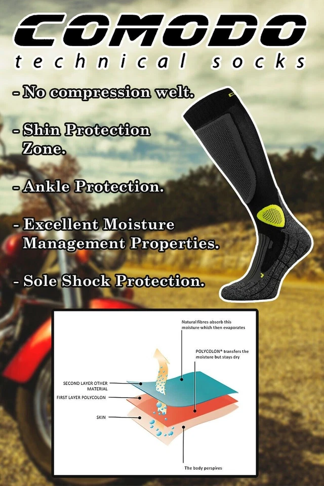 COMODO - Calcetines Bota de Motocicleta | Calcetines Largos de Motocicleta | Para Hombres y Damas Foto 3 de 4