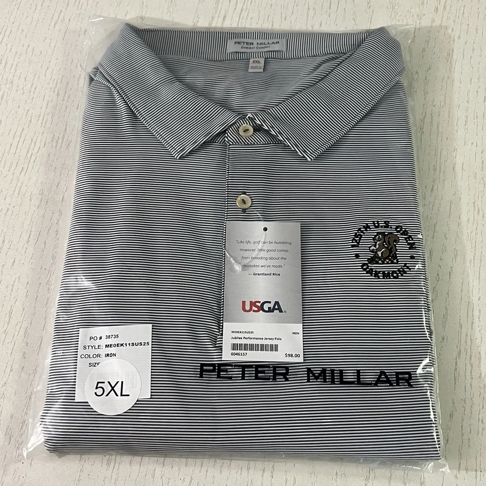 Peter Millar Polo Shirt Mens 5XL Summer Comfort 125 US Open Golf Gray Striped