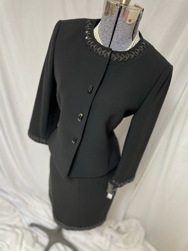 NEW Tahari ASL Skirt Suit Size 8 Two Piece Set Embellish Black Power Suit $320 - Picture 19 of 24