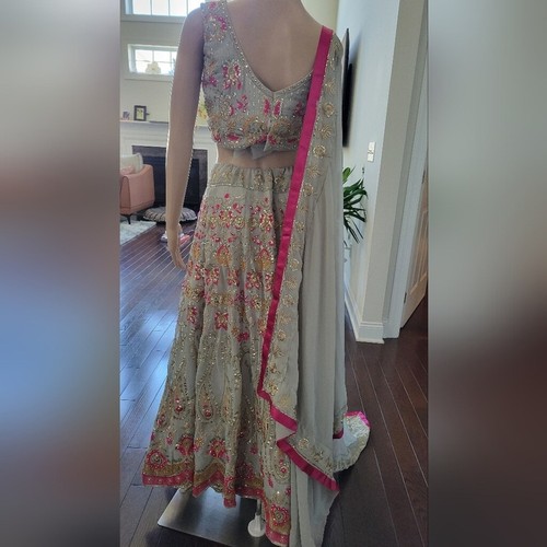 Light Green Heavy Faux Georgette Lehenga Choli - Picture 2 of 5