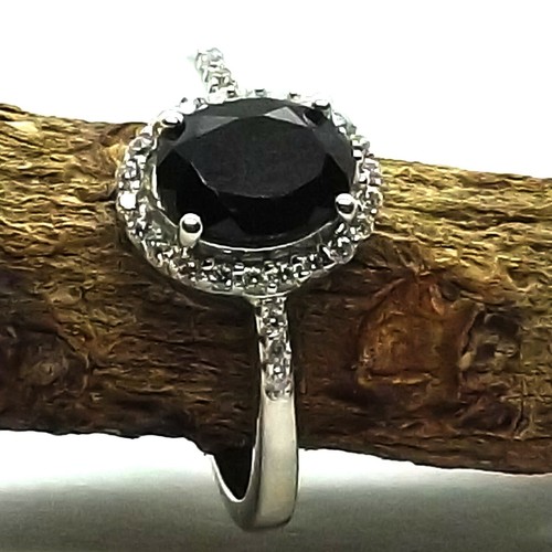 Ónix negro natural + cz anillo plata esterlina ónix negro joyería anillo de c... - Imagen 3 de 6