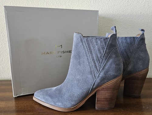 Marc Fisher LTD Gardi Suede Bootie. Gray Suede Pull Up Block Heel. 10M. New/Box