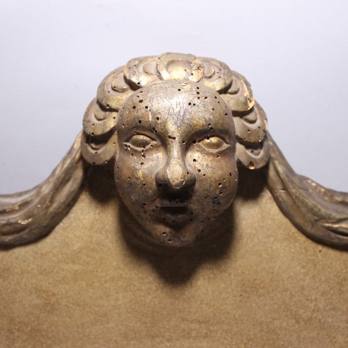 Antico Cartiglio in Legno Intagliato con Putto Dorato XVIII Secolo - Imagen 2 de 16