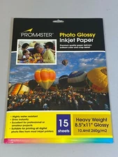 Promaster Photo Glossy Inkjet Paper 15 Sheets Heavy Weight 8.5"x 11" Premium Lot