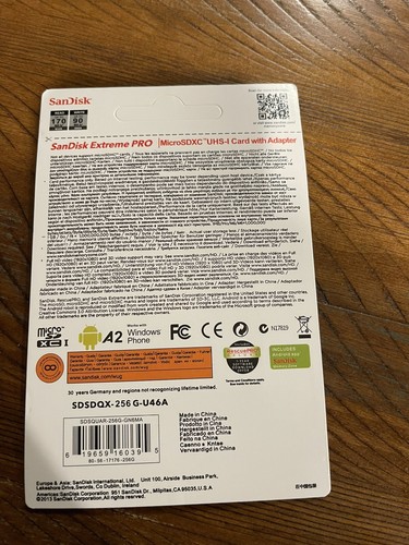 SanDisk Extreme Pro Micro SDXC UHS - I Card A2 High Performance 256 GB. - Picture 3 of 3