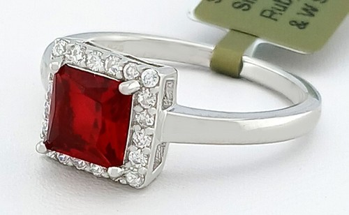 LAB CREATED 1.25 Cts RUBY & WHITE SAPPHIRE RING .925 Silver -Brand New With Tag - Picture 5 of 5
