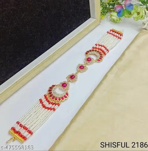 Kundan GoldPlated Shisful Jewelry Pakistani Maroon Stud Sheeshphool Jewelry Setk - Picture 10 of 15