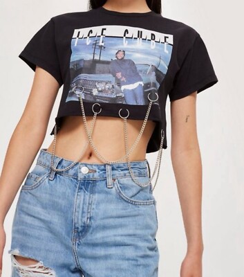 Topshop Ice Cube Chained Crop Top | Black | Size 8 | Edgy & New