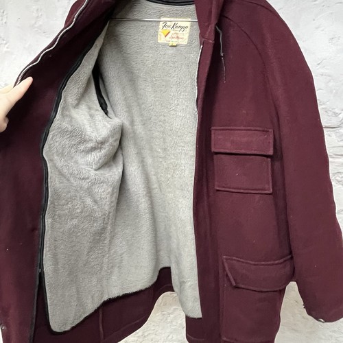 Vintage 60s 70s Fox Knapp Hooded Wool Overcoat Removable Fleece Liner Talon Zip - Picture 11 of 22