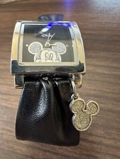 Vintage Mickey Mouse Disney Glitter Watch Black Band Needs Battery Model MK1030