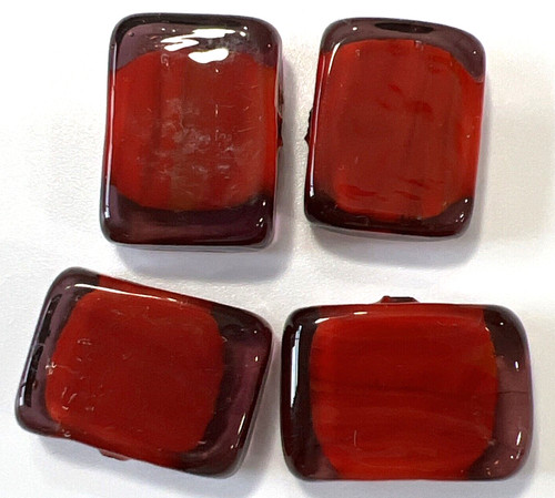 Venetian Murano Glass Bead Beads: 4 Burnt Red Flat Rectangle 20mm (#12)