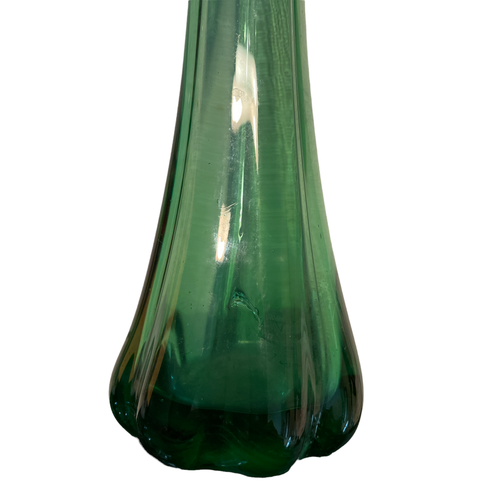 Vintage Swung Glass 5 Fingered Green Vase Stretched Swung Hand Blown Glass Vase - Picture 10 of 10
