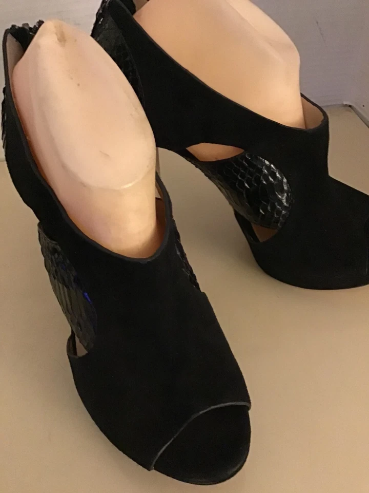 Barneys New York Mujer Negro Gamuza Cuero Plataforma Tacón Zapatos US 9.5 Euro 40.5 Foto 2 de 4