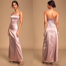NEW LULUS These Are The Nights MAUVE Satin STRAPLESS Maxi DRESS Evening GOWN M