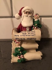 Handmade Painted Clay Santa Claus Christmas List Elves Elf Figure Figurine 4.5”