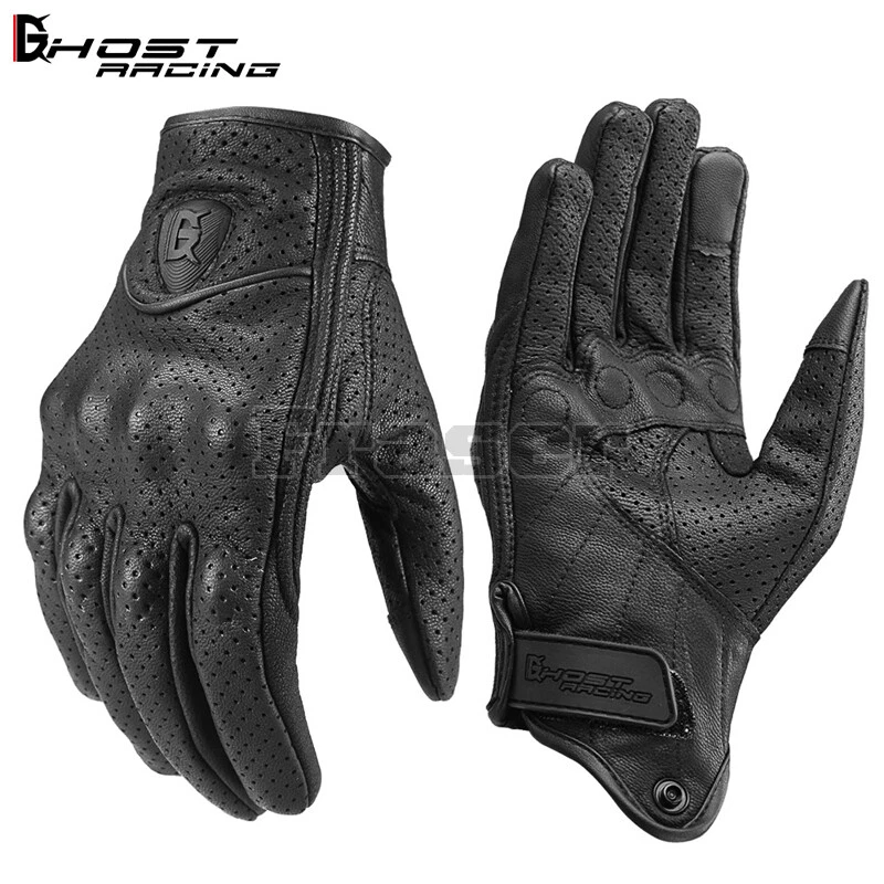 Guantes de moto retro de cuero perforado transpirable para moto pantalla táctil AU Foto 3 de 4